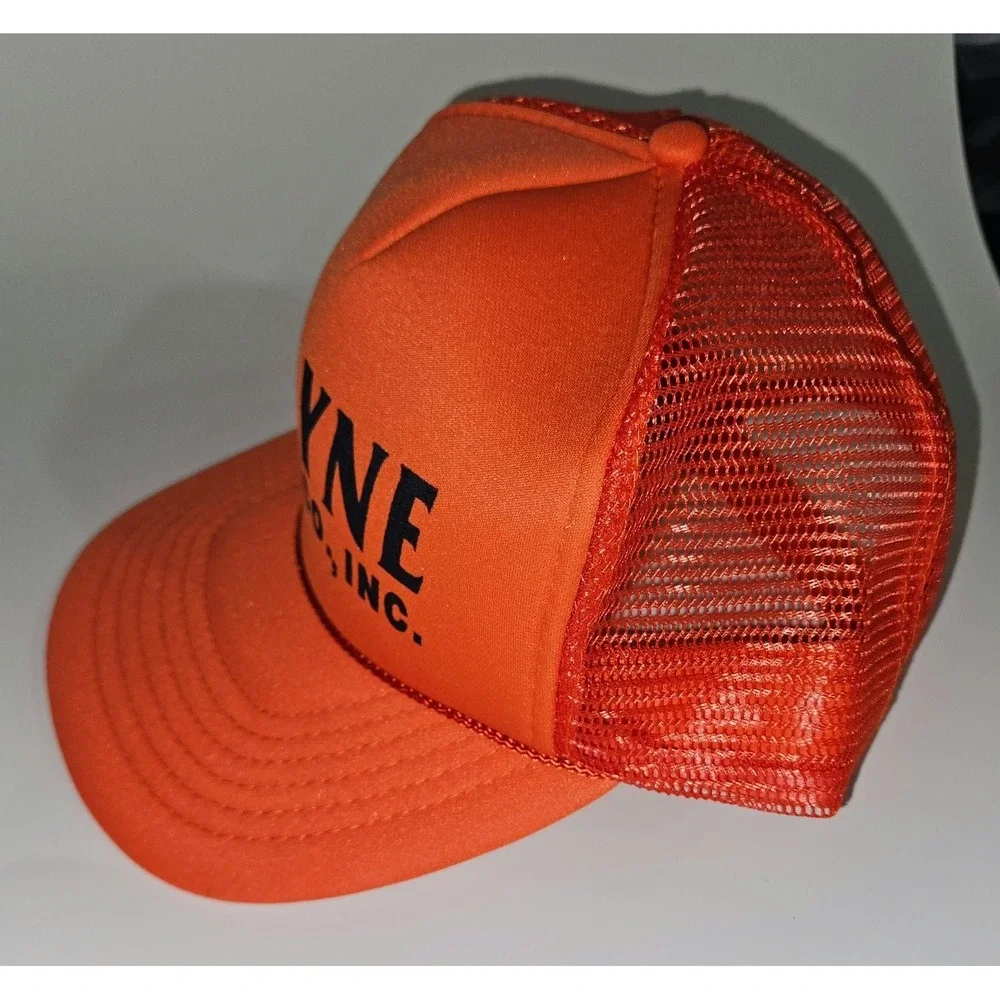 Vintage Wayne Paving Co Inc Trucker Hat Mesh Snapback Cap Orange Deadstock KC